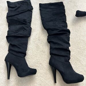 Black Suede Knee-High Boots